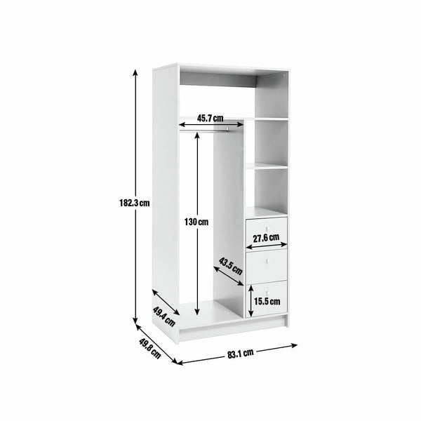 Malibu 3 Drawers Open Storage Wardrobe - White 18424547