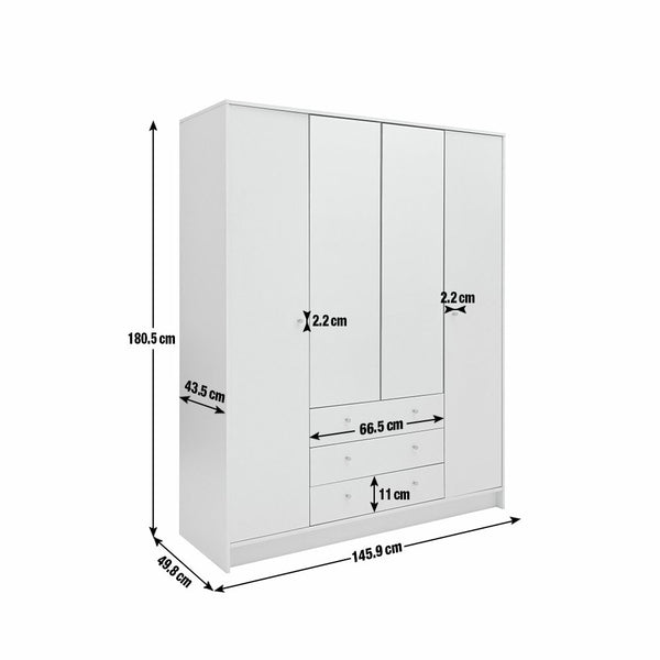 Malibu 4 Door 3 Drawer Mirror Wardrobe - Grey 19288524