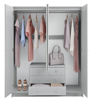 Malibu 4 Door 3 Drawer Mirror Wardrobe - Grey 19288524