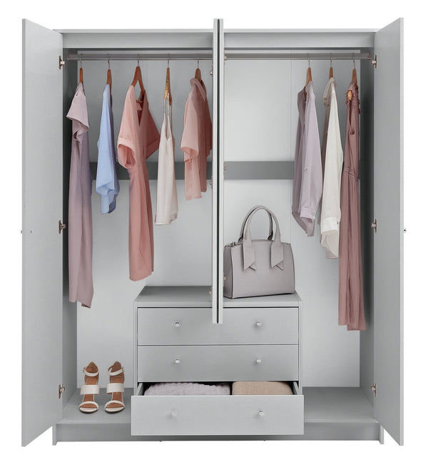 Malibu 4 Door 3 Drawer Mirror Wardrobe - Grey 19288524