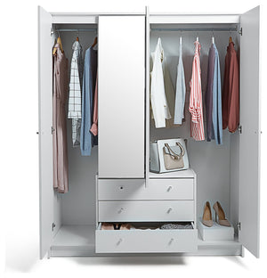 Malibu 4 Door 3 Drawer Mirror Wardrobe - White 19225329
