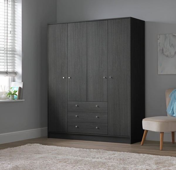 Malibu 4 Door 3 Drawer Wardrobe - Black Oak Eff 19297742