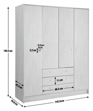 Malibu 4 Door 3 Drawer Wardrobe - Black Oak Eff 19297742