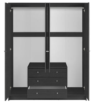 Malibu 4 Door 3 Drawer Wardrobe - Black Oak Eff 19297742