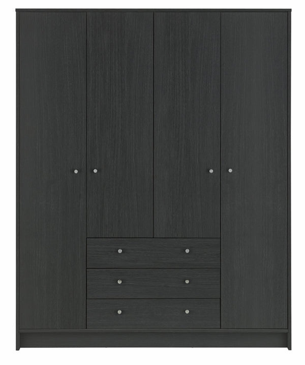 Malibu 4 Door 3 Drawer Wardrobe - Black Oak Eff 19297742