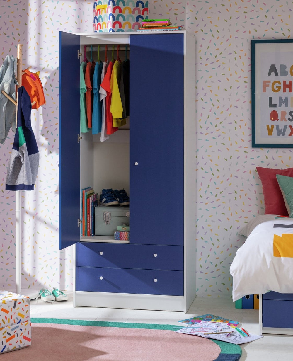 Malibu Kids 2 Door 2 Drawer Wardrobe White & Blue 19560709