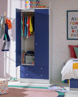 Malibu Kids 2 Door 2 Drawer Wardrobe White & Blue 19560709