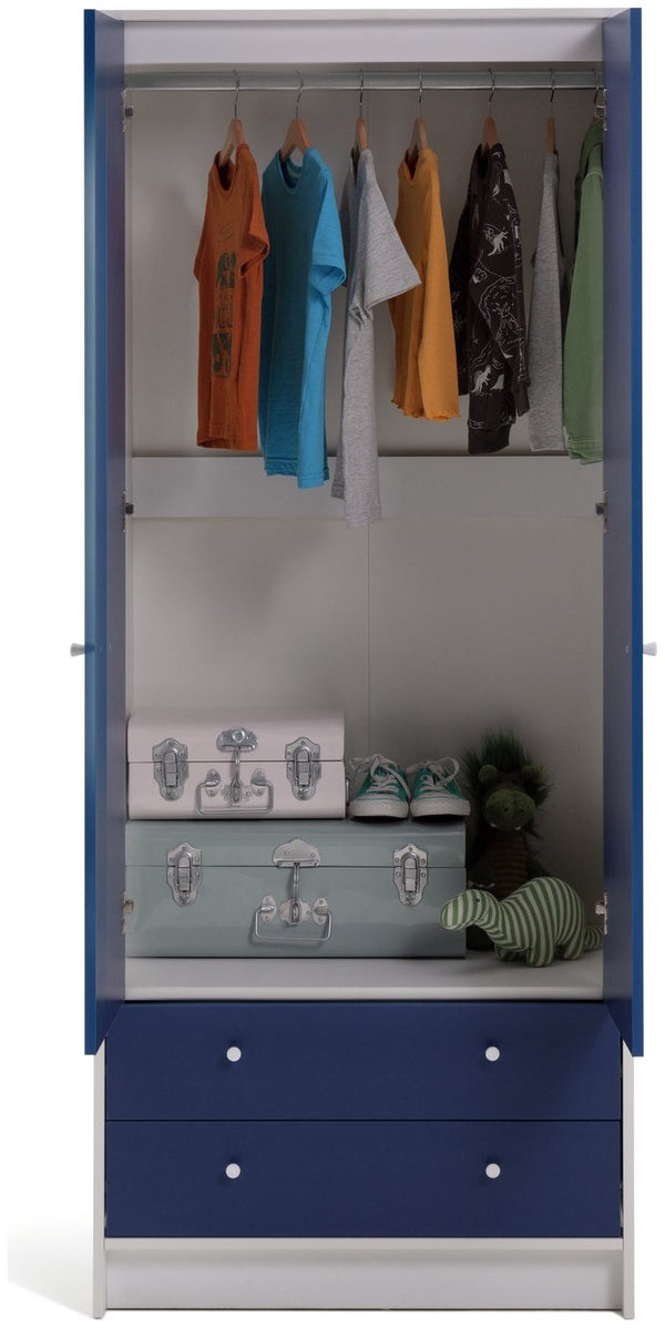 Malibu Kids 2 Door 2 Drawer Wardrobe White & Blue 19560709
