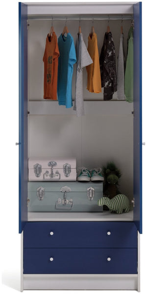 Malibu Kids 2 Door 2 Drawer Wardrobe White & Blue 19560709