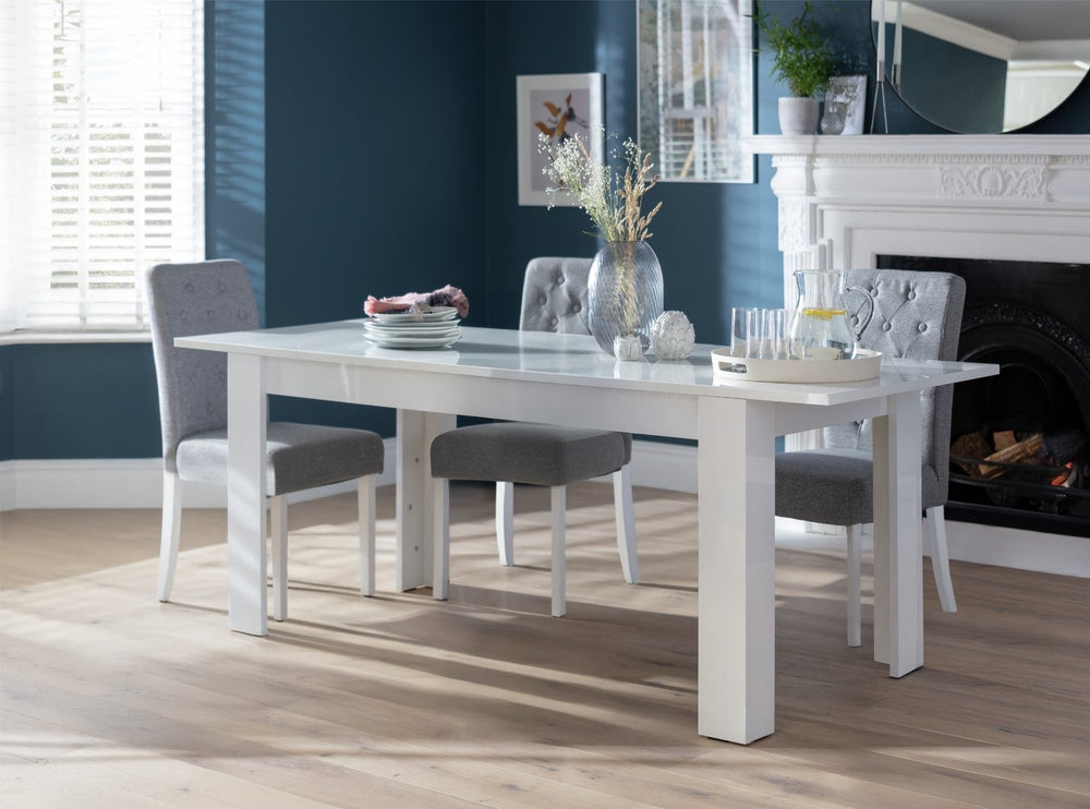 White gloss extending 8 seater dining table