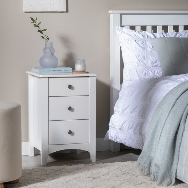 Minato 3 Drawer Bedside Table - White 14708906