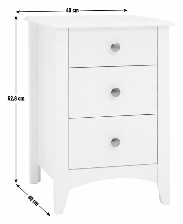 Minato 3 Drawer Bedside Table - White 14708906