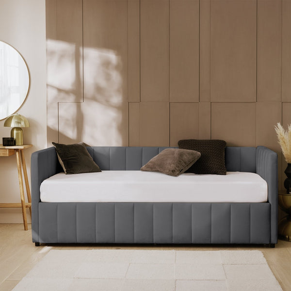 Pandora Velvet Trundle Day Bed - Grey 15810563