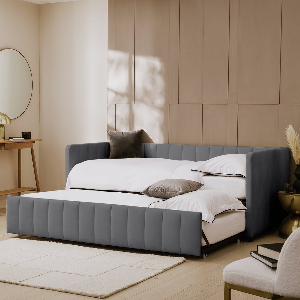 Pandora Velvet Trundle Day Bed - Grey 15810563