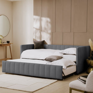 Pandora Velvet Trundle Day Bed - Grey 15810563