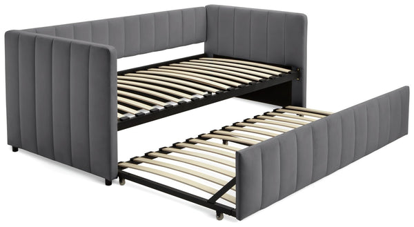 Pandora Velvet Trundle Day Bed - Grey 15810563