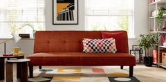 Rust fabric sofa bed with compact 2 seater design