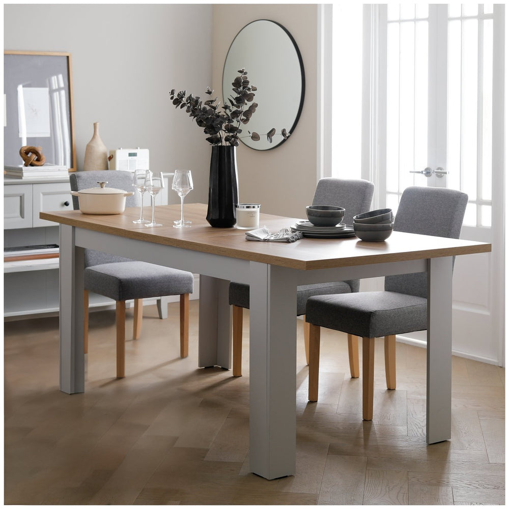Grey oak extending dining table with wood effect finish