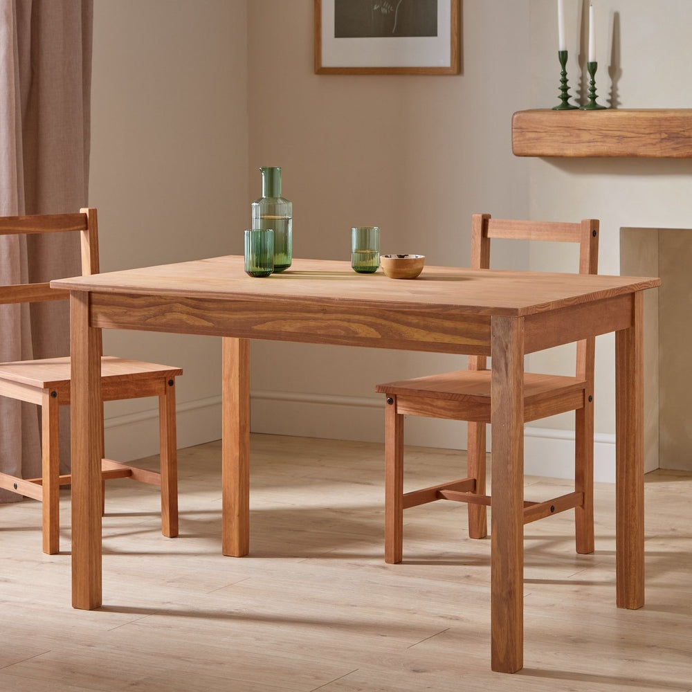 Solid wood dining table and 4 chairs in natural finish

