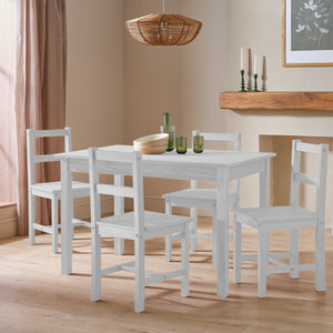 White dining table set with oak table top finish
