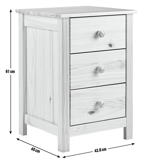 Scandinavia 3 Drawer Bedside Table - White 16200354
