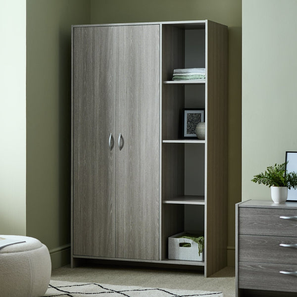 Seville 2 Door Open Shelf Wardrobe - Grey Oak Effect 17930991