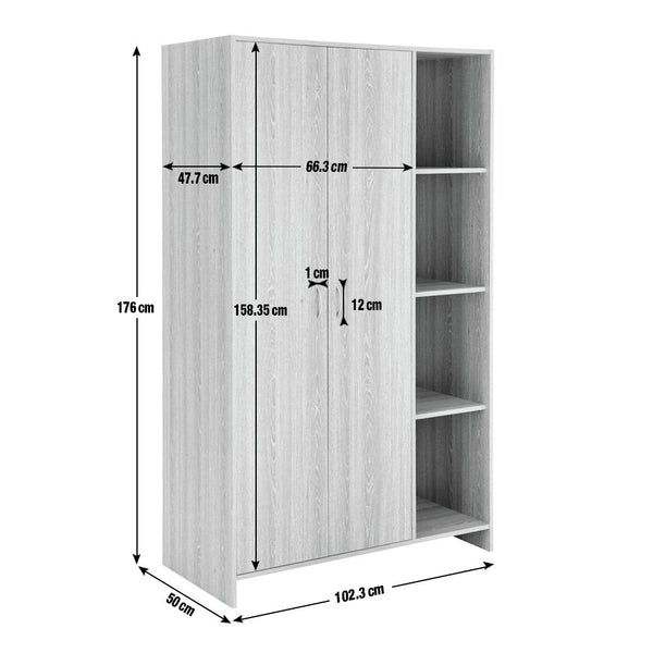 Seville 2 Door Open Shelf Wardrobe - Grey Oak Effect 17930991