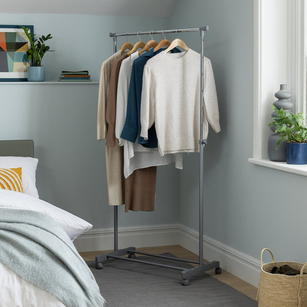 Single Clothes Rail - Grey and Chrome 15257030