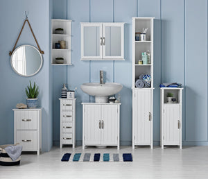 Tongue & Groove 2 Door Mirrored Cabinet - White 13263002