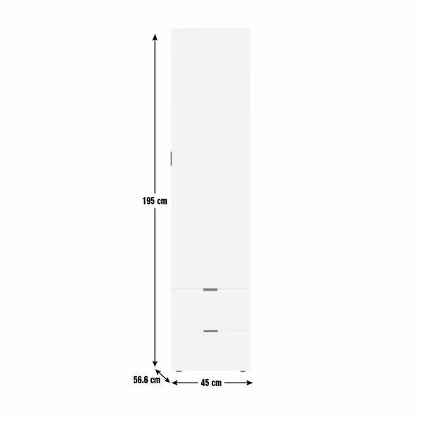 Zeke 1 Door 2 Drawer Wardrobe - White 17694608