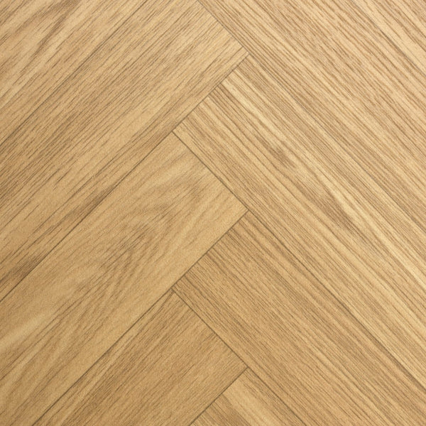 Modern oak dining table with chevron tabletop design