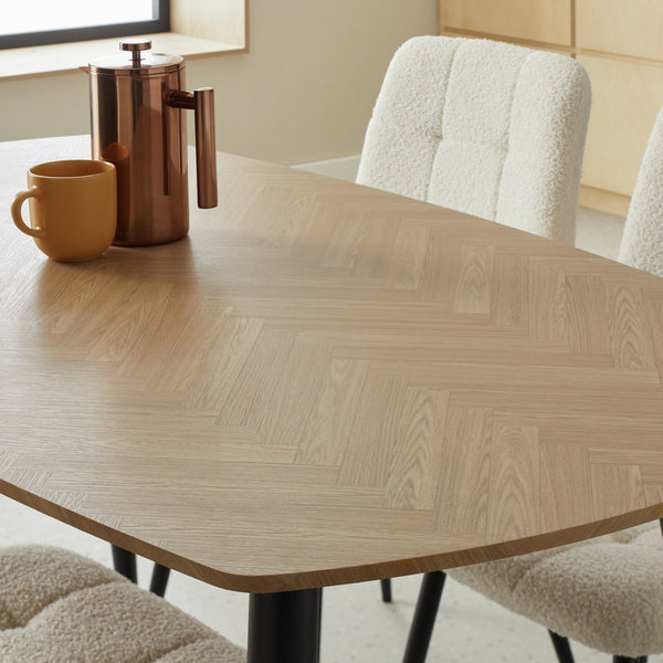 Wood effect dining table with contemporary black legs
