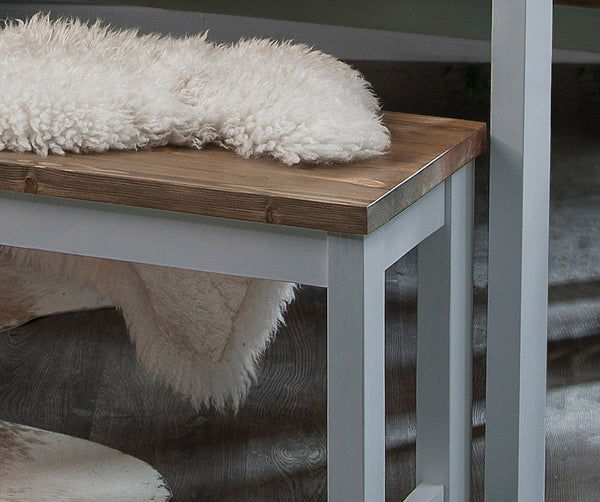 Hever Dining Table with 2 Benches & 2 Extensions - Grey and Dark Pine