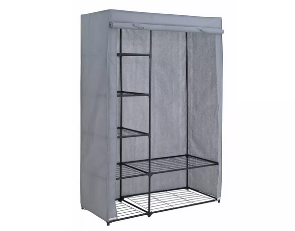 Home Covered Double Wardrobe with Storage - Grey 17761579