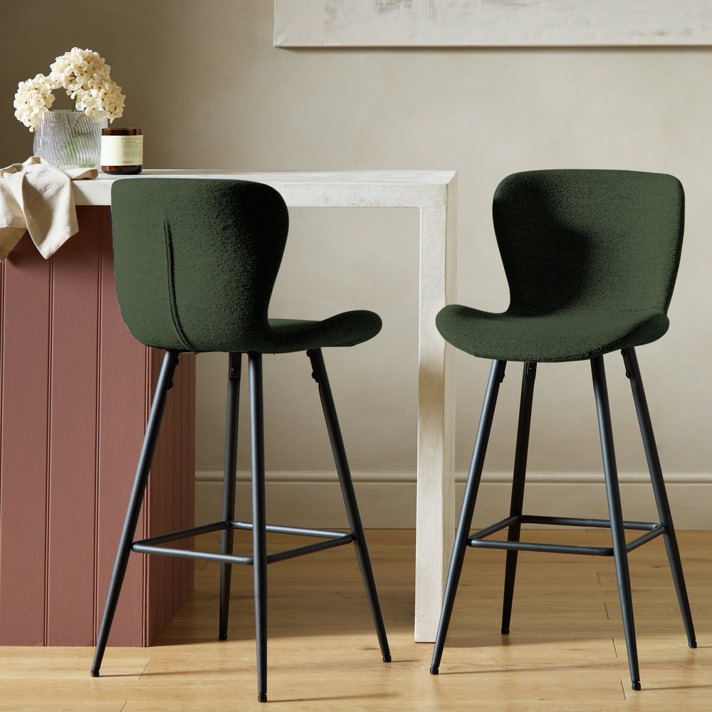 Habitat Etta Pair of Fabric Bar Stools - Green 17653467