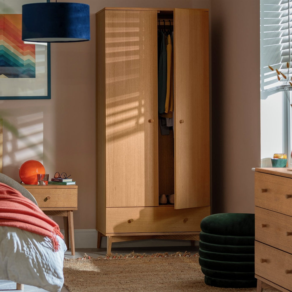 Habitat Kirk Oak 2 Door 1 Drawer Wardrobe - Natural 13125157