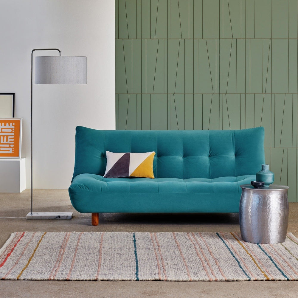 Habitat Kota teal velvet 3 seater sofa bed front view