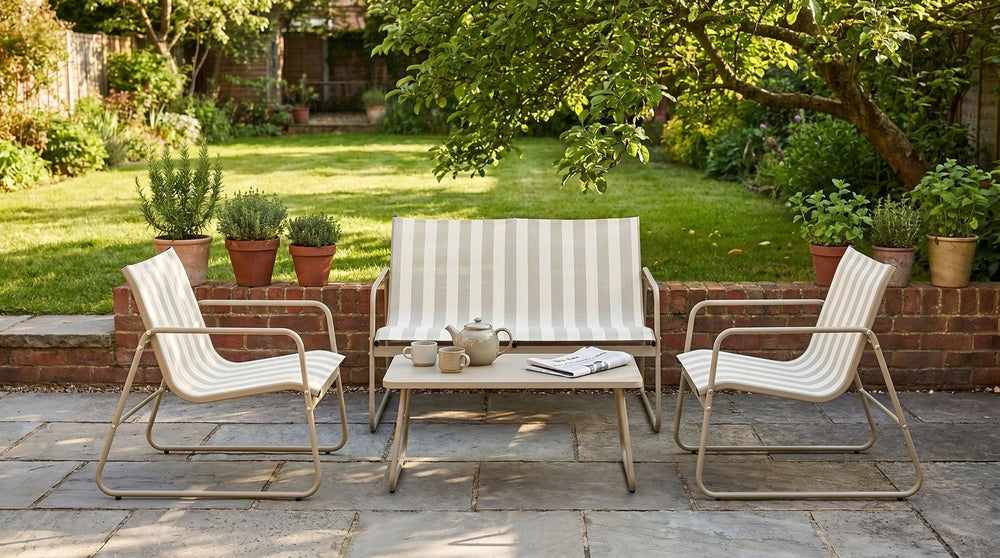 Habitat Stripe 4 Seater Metal Patio Set - Grey 17822669