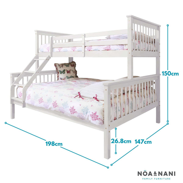 Hanna Triple Bunk Bed with Single and Double Bed - White