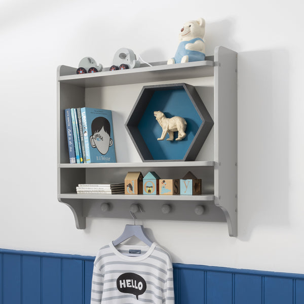 Double Shelf With Coat Hook in Grey
