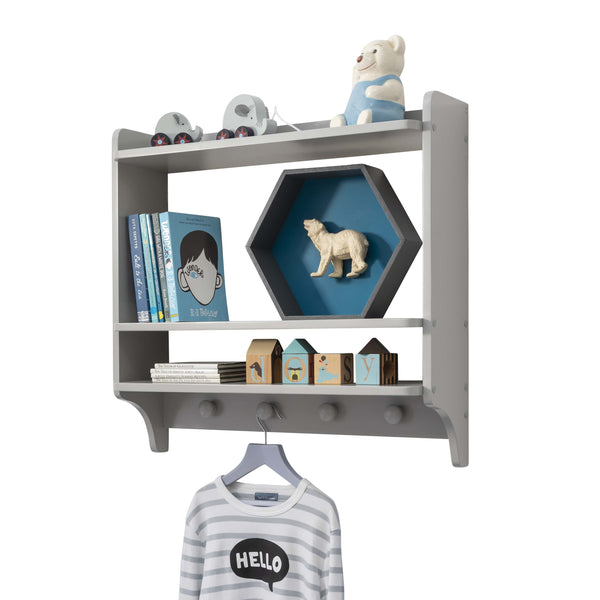 Double Shelf With Coat Hook in Grey