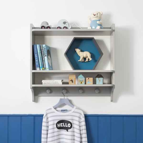 Double Shelf With Coat Hook in Grey