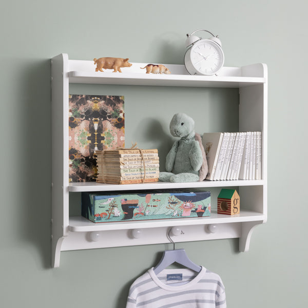 Double Shelf With Coat Hook in White