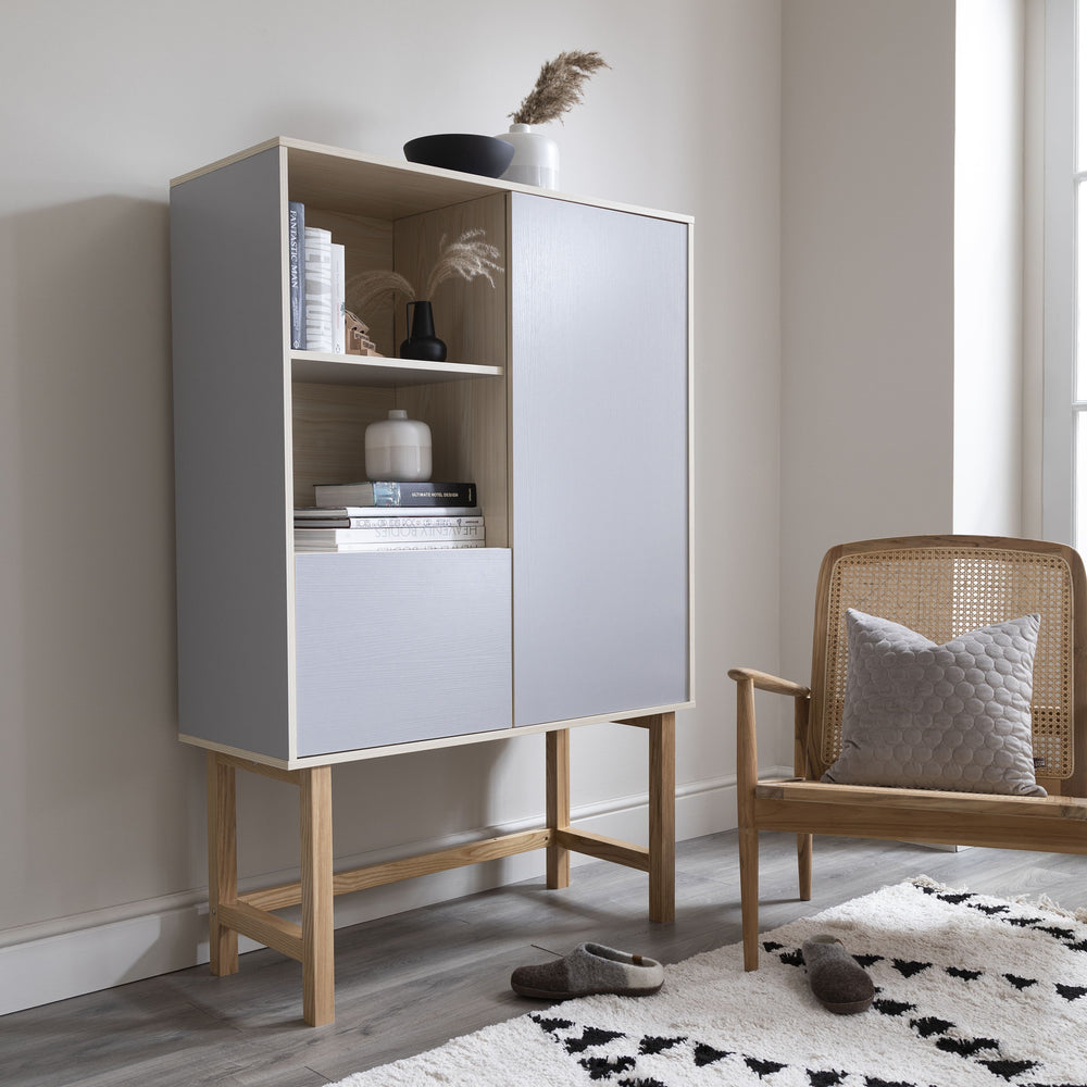 Järstorp Display Cabinet in Grey & Solid Oak