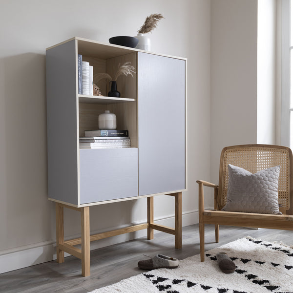 Järstorp Display Cabinet in Grey & Solid Oak