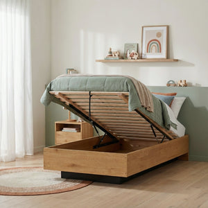 Single Gas Lift Ottoman Bed with Storage in Natural Pine