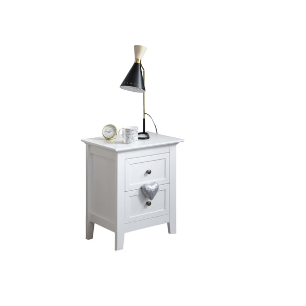 Bedside Table in White Two Drawer