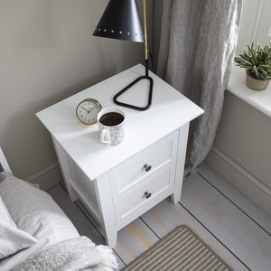 Bedside Table in White Two Drawer