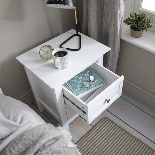 Bedside Table in White Two Drawer