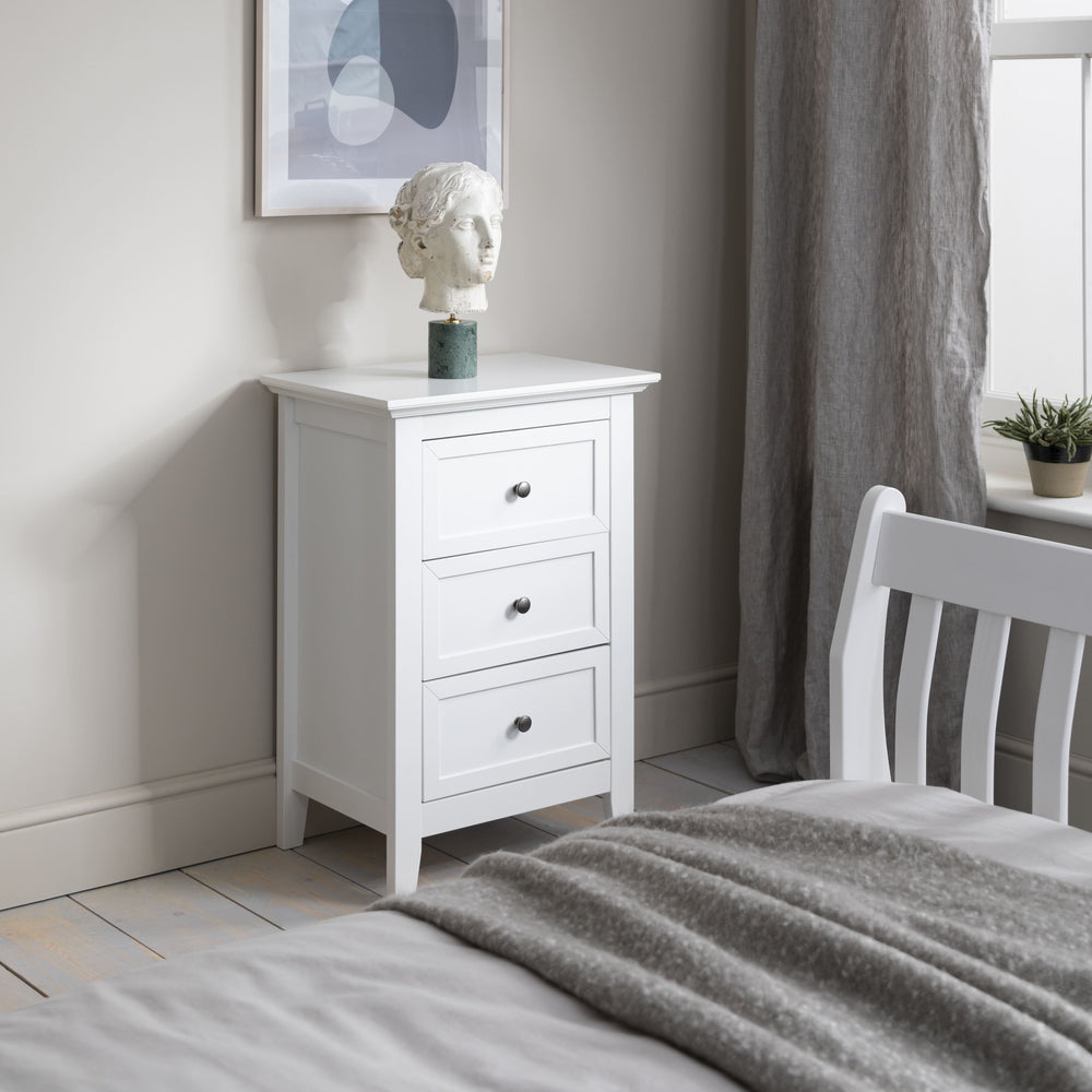 Bedside Table in White with 3 Drawers